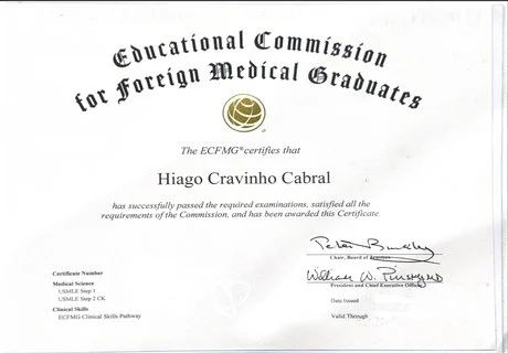 Certificado ECFMG - Dr. Hiago Cabral
